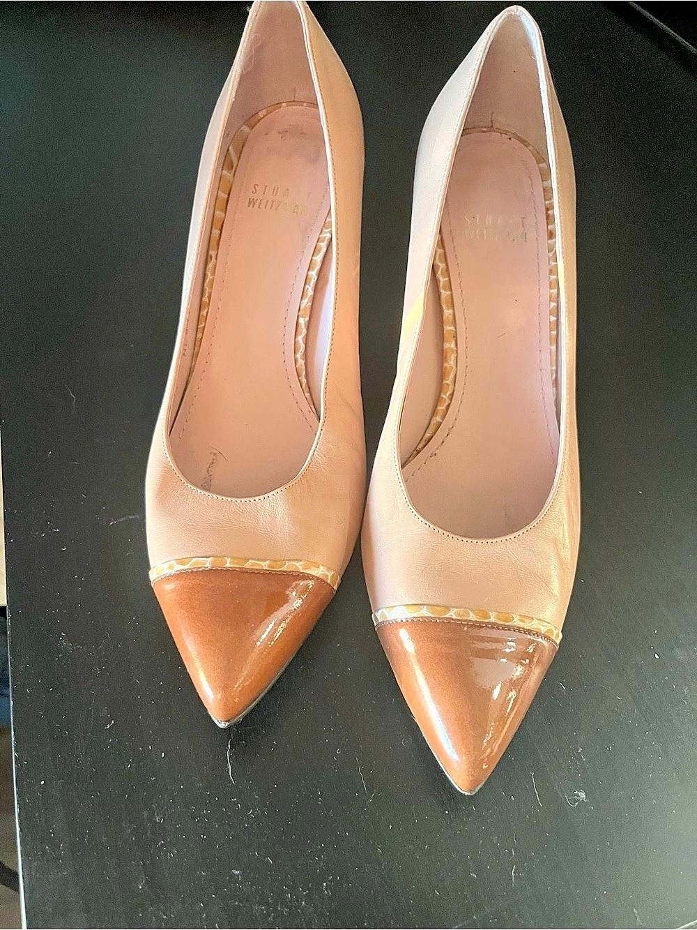 Stuart Weitzman Pointed-Toe Heels in Brown & Tan